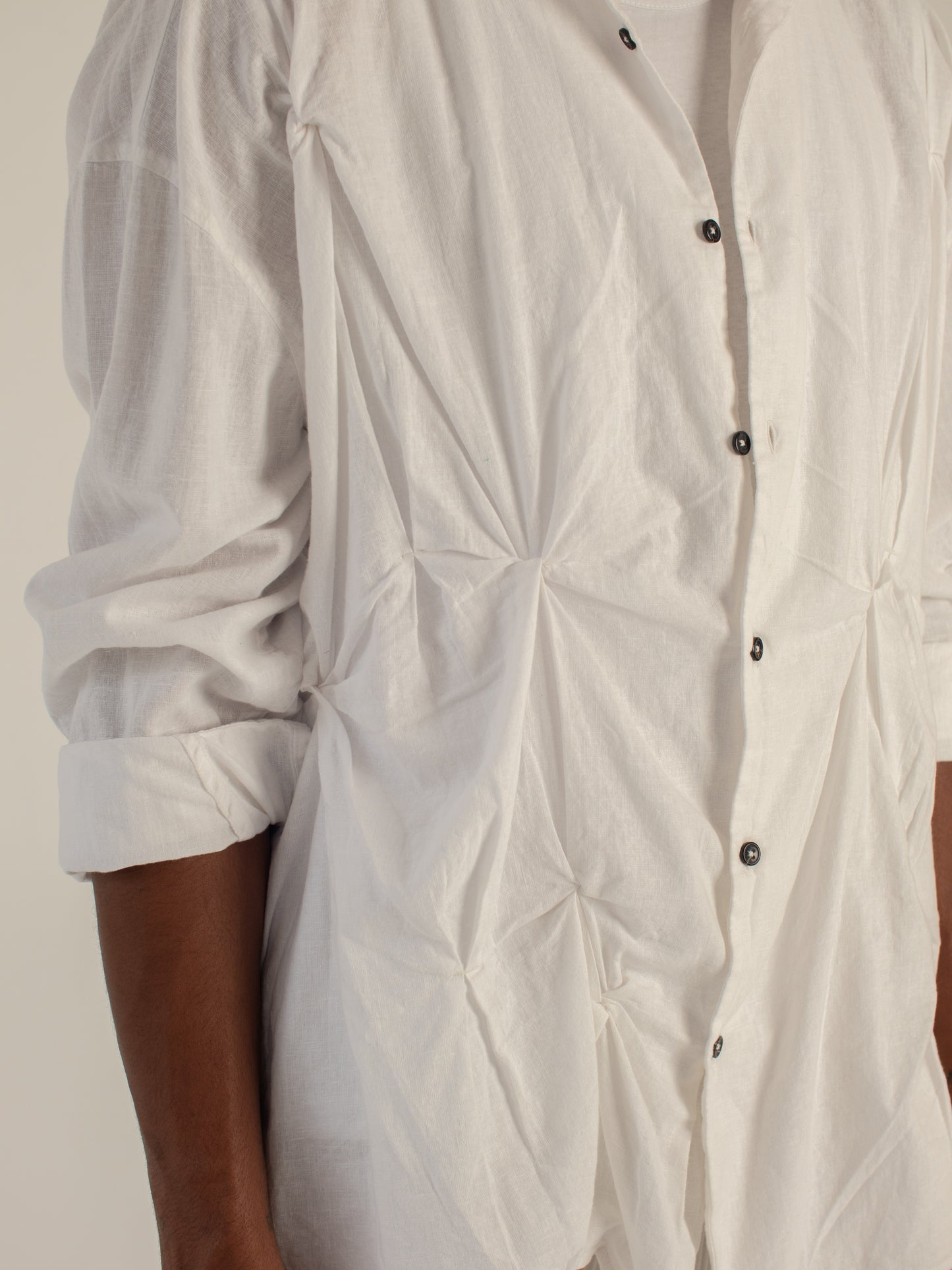 Limited Edition: Bespoke Twist Knotted Linen Shirt In Off White