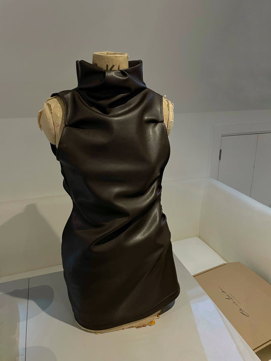 Brown faux leather mini dress