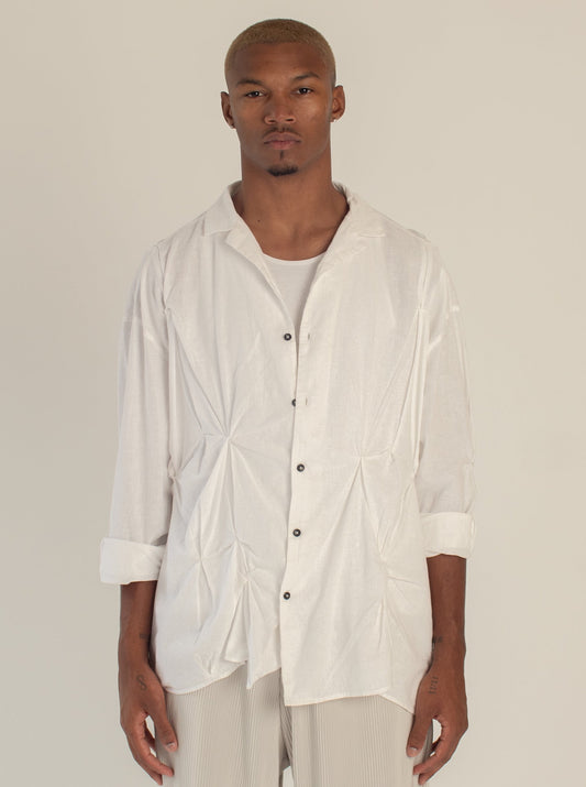 Limited Edition: Bespoke Twist Knotted Linen Shirt In Off White