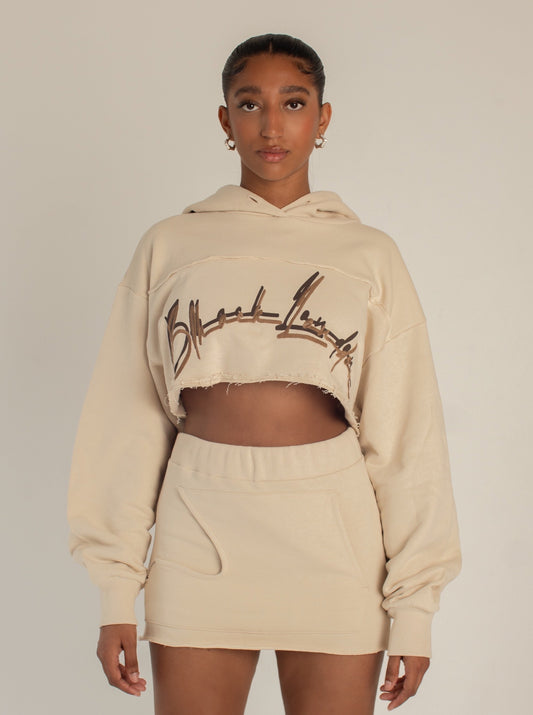 Cut & Sew Cropped Hoodie and Skirt Co-Set